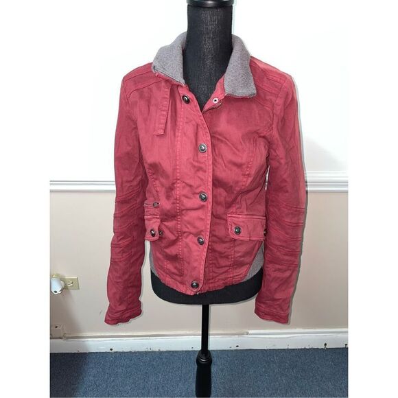 Free People Burgundy Bomber Jacket Size 6 - Picture 1 of 7